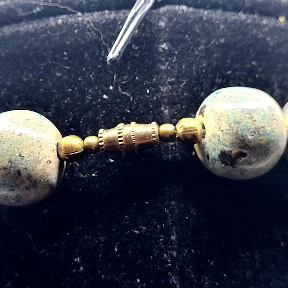 Chunky Bohemian Gemstone Aventurine Lapis Brass Beaded Necklace 20in